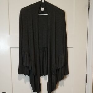 J Mode Dark Gray Open Front Ruffled Lightweight Cardigan Size XL